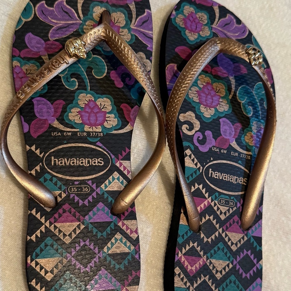 Havaianas New Vintage Flip flop circa 2012-2014 Boho floral Collector’s W sz 6 - Picture 2 of 4
